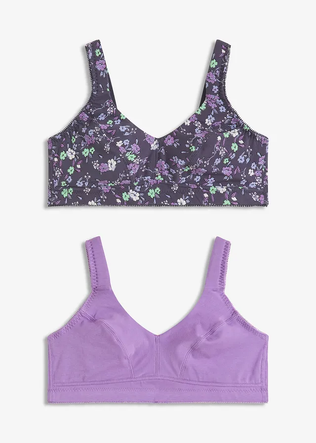 Bh zonder beugels met biologisch katoen (set van 2) • bosbes gebloemd+dieplila • bonprix online shop
