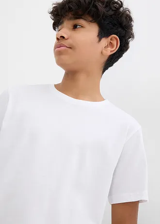 Lot de 5 T-shirts 100% coton • bleu foncé+blanc+bleu moyen+gris chiné+indigo • Boutique bonprix