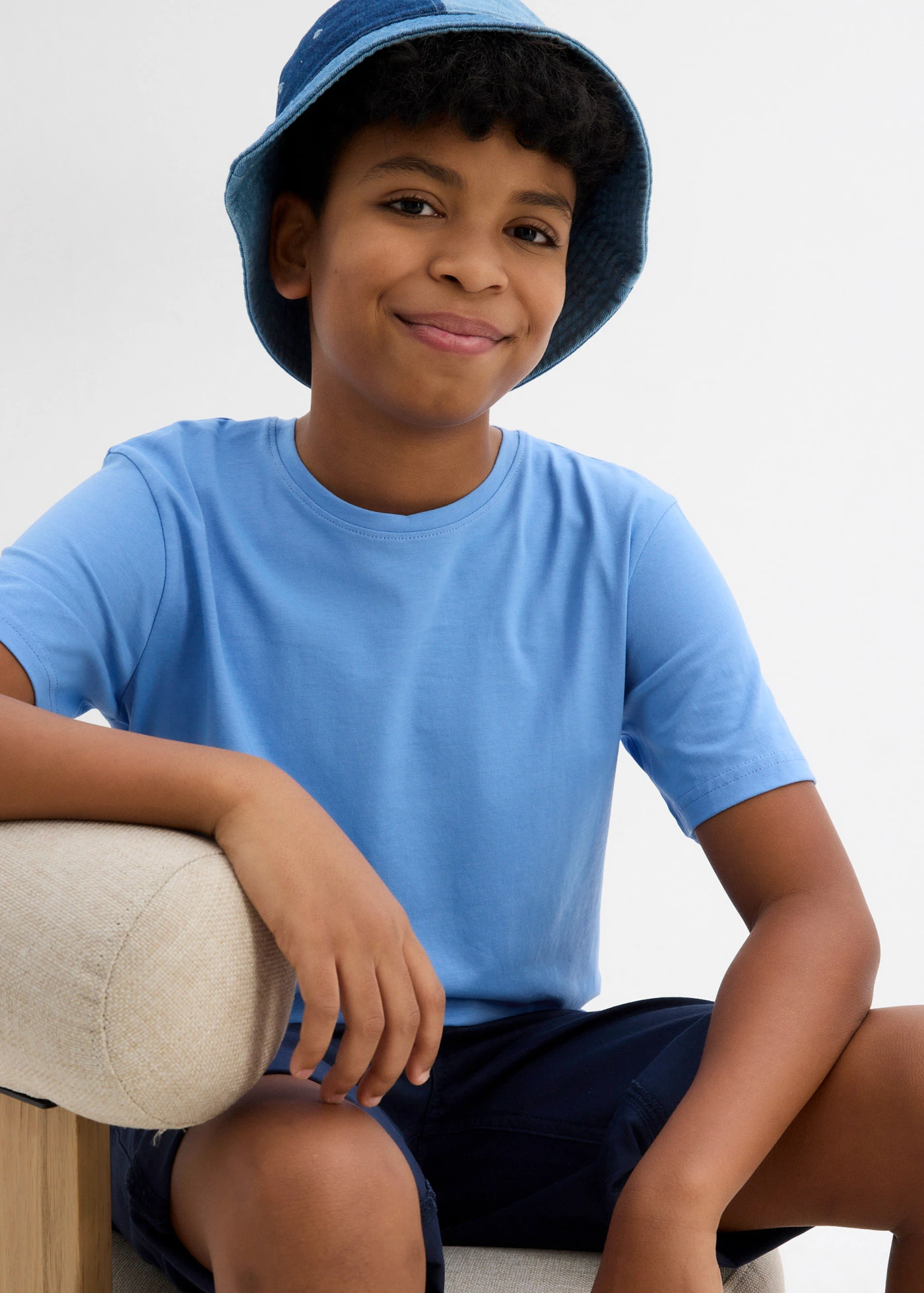 T-shirt met biologisch katoen (set van 3) • azuurblauw+middenblauw+wit • bonprix online shop