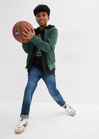 Tričko z čisté organické bavlny (2 ks v balení) • tmavě tyrkysová + černá s potiskem • bonprix obchod