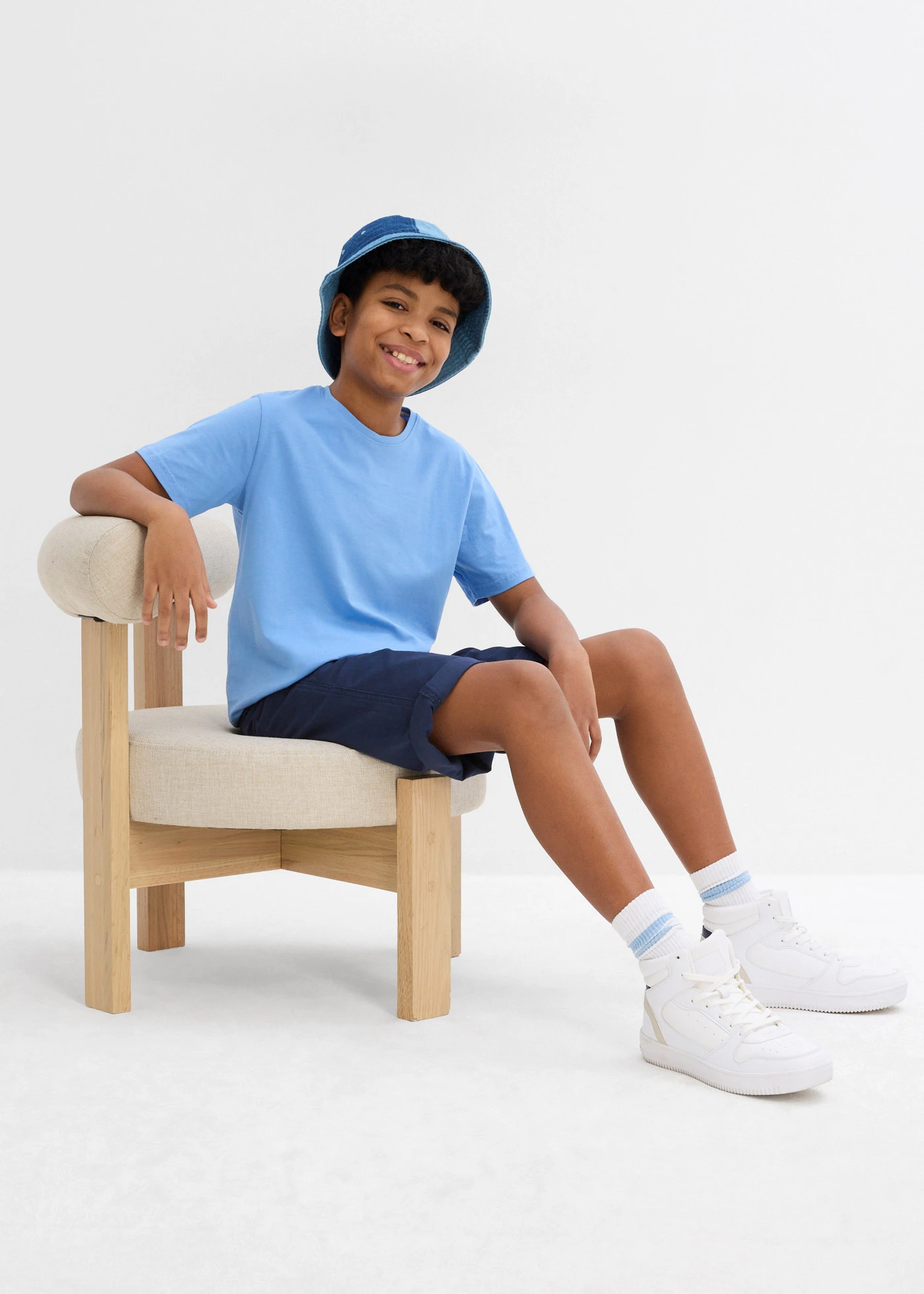 T-shirt met biologisch katoen (set van 3) • azuurblauw+middenblauw+wit • bonprix online shop