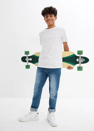 Lot de 5 T-shirts 100% coton • bleu foncé+blanc+bleu moyen+gris chiné+indigo • Boutique bonprix