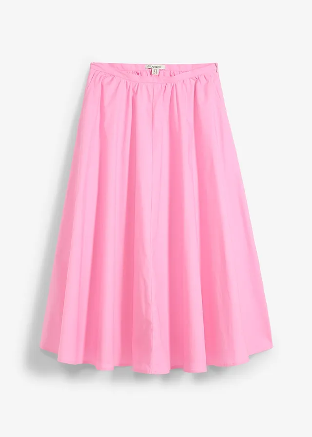 Midi rok in een elastische katoenmix, Kleur: roze