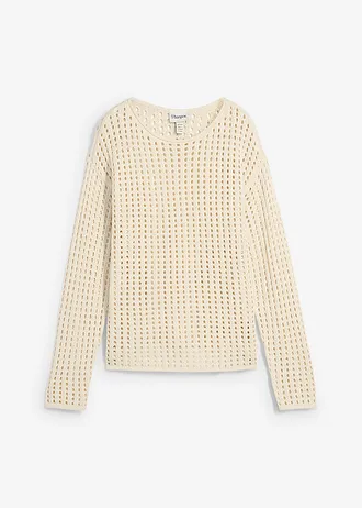 Sweter ażurowy • kremowy • sklep bonprix