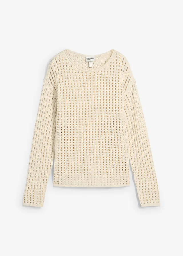 Pull en maille ajourée, Couleur: écru