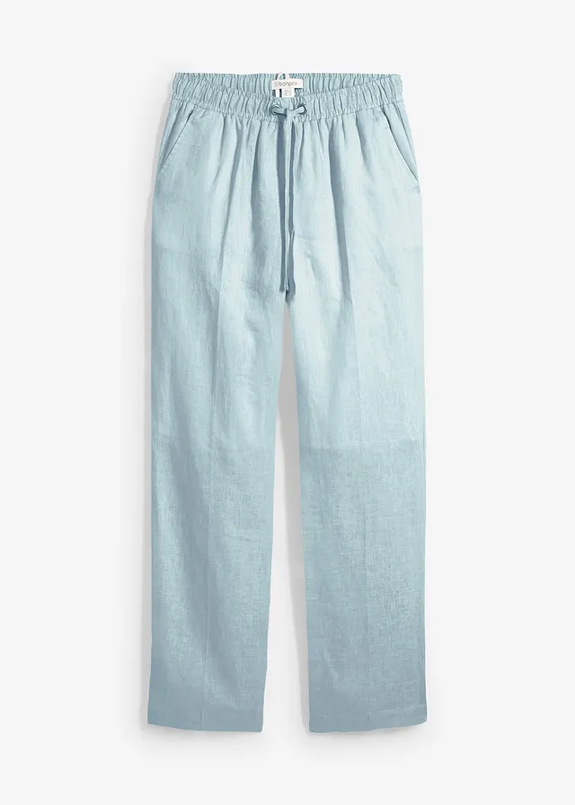 Pantaloni cu elastic și șiret în talie, din in 100% • bleu-gheață • magazin bonprix
