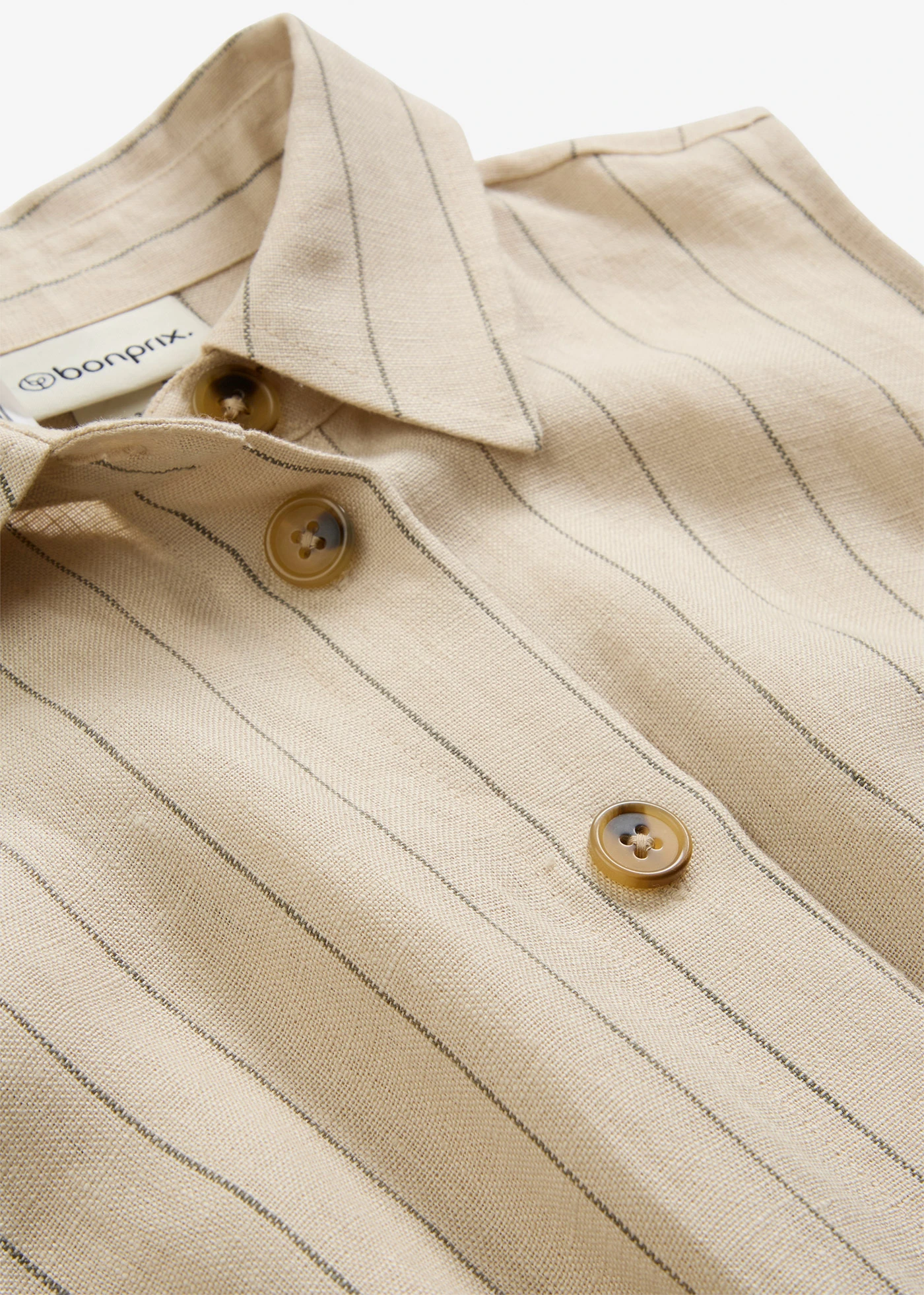 Košilové šaty z čistého lnu • světle písková s proužky • bonprix obchod