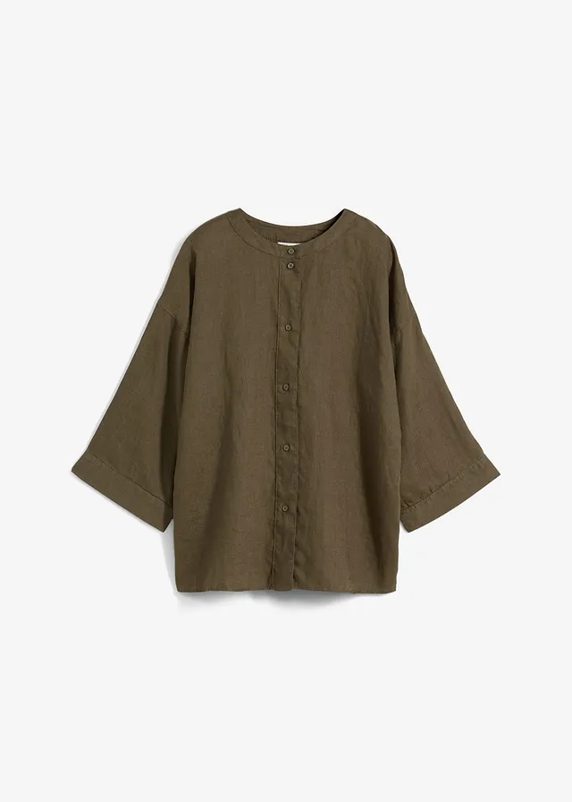 Chemisier oversize 100% lin • olive foncé • Boutique bonprix