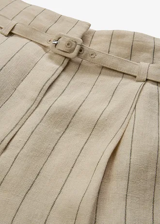 Kalhoty a pásek (2dílná souprava) z čistého lnu • světle písková s proužky • bonprix obchod