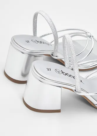 Sandałki z paseczkami na obcasie słupku • srebrny • sklep bonprix