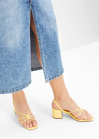 Sandałki z paseczkami na obcasie słupku • żółty kremowy • sklep bonprix