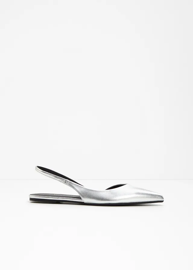 Slingback ballerina's, Kleur: zilverkleur
