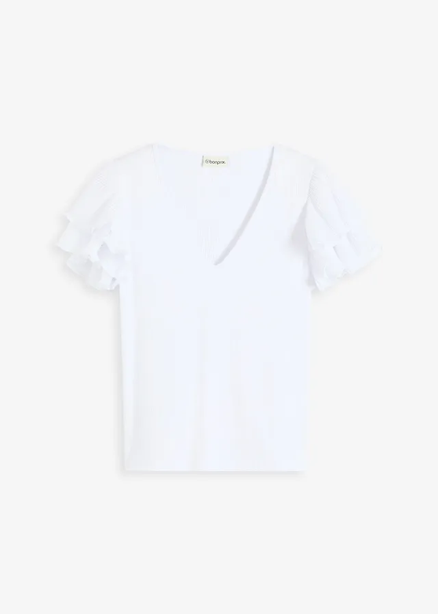 Póló fodorral • fehér • bonprix áruház