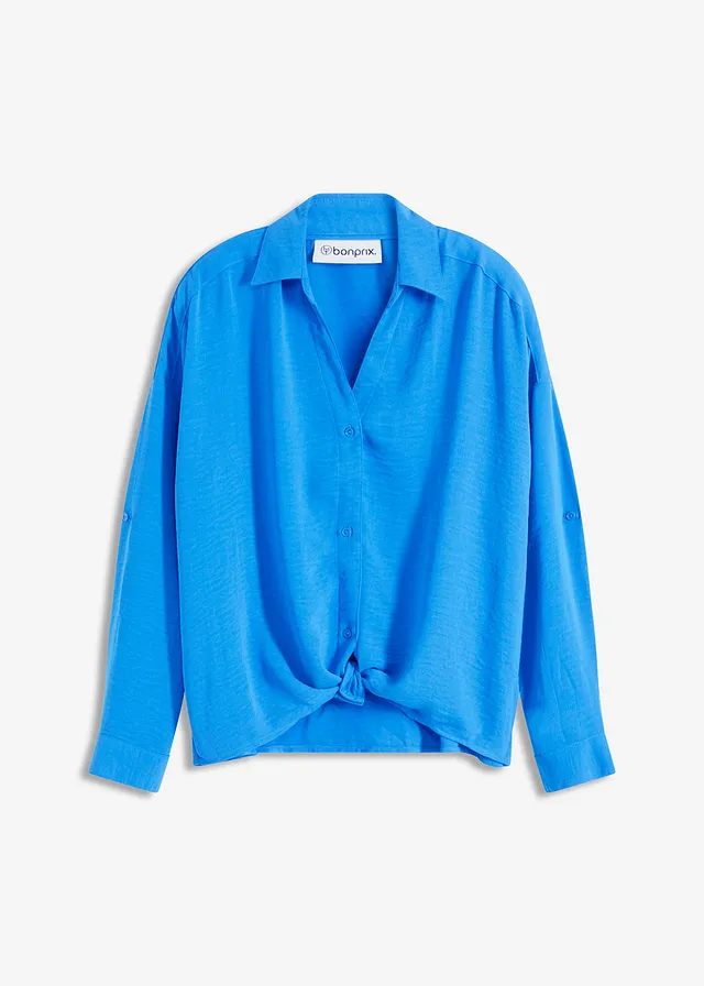 Blouse van licht crêpe, Kleur: gletsjerblauw