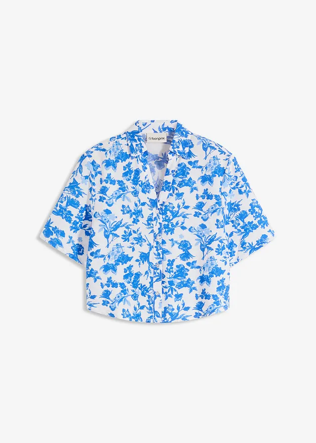 Blouse met korte mouwen in een soepele viscosemix, Kleur: wit gedessineerd