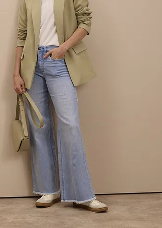 Wide Leg farmer, High Waist • jégkék denim, használt hatású • bonprix áruház