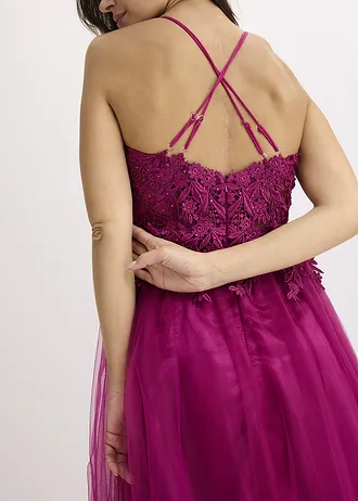 Robe longue en tulle délicat avec dentelle • fuchsia • Boutique bonprix
