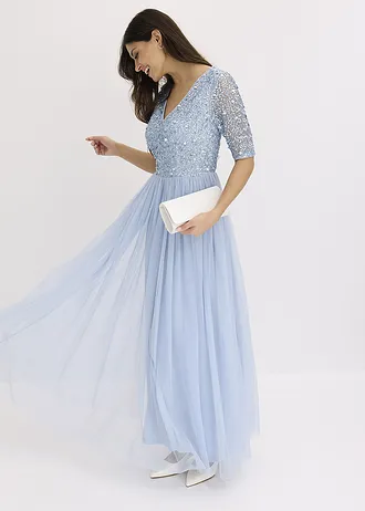 Robe de soirée en tulle avec haut brodé de sequins • bleu poudré • Boutique bonprix