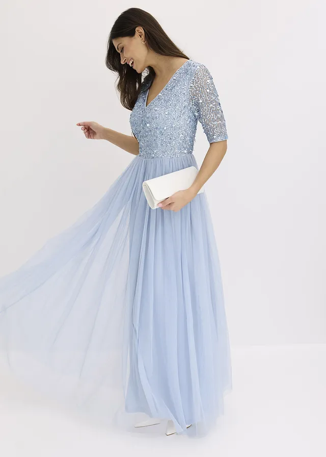 Avondjurk van sierlijke tule met paillettenborduursel • blauw poudre • product-page.page-title-suffix