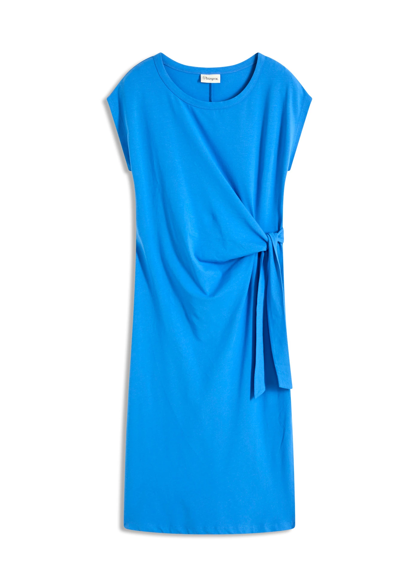 Žerzejové šaty z elastické bavlněné směsi, s uzlem • ledovcově modrá • bonprix obchod
