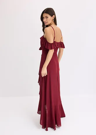 Robe encolure Bardot à volants • rouge rubis • Boutique bonprix