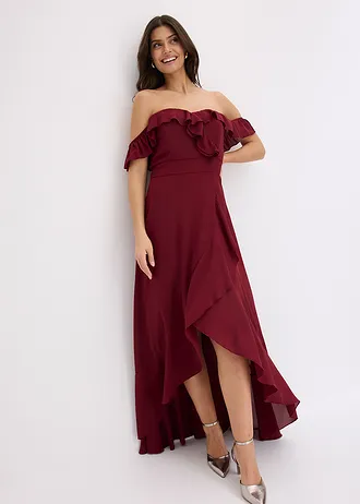 Robe encolure Bardot à volants • rouge rubis • Boutique bonprix