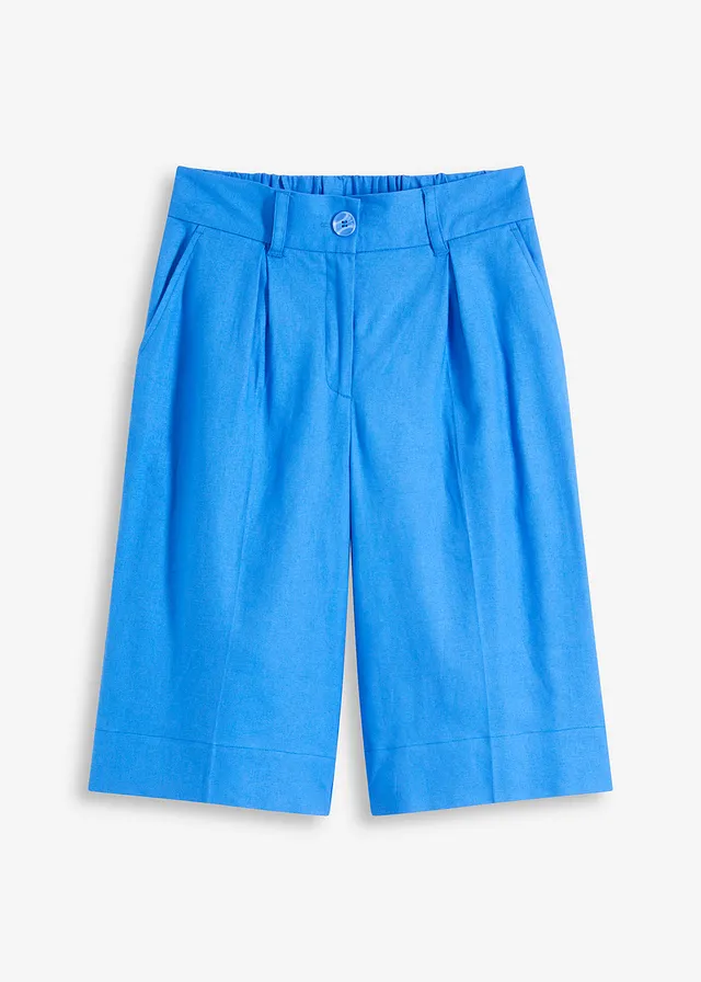 Wijde bermuda van een luchtige linnenmix, Kleur: gletsjerblauw