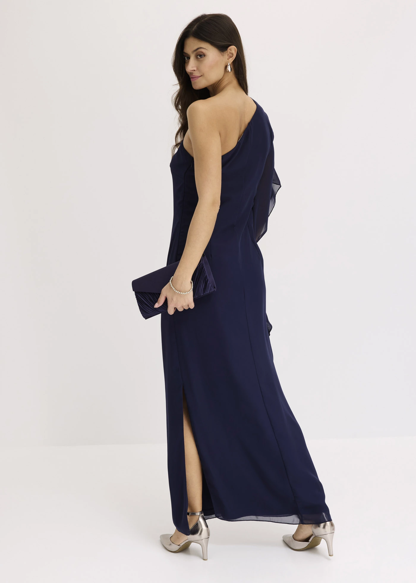 One shoulder jurk van fijne chiffon • middernachtblauw • bonprix online shop