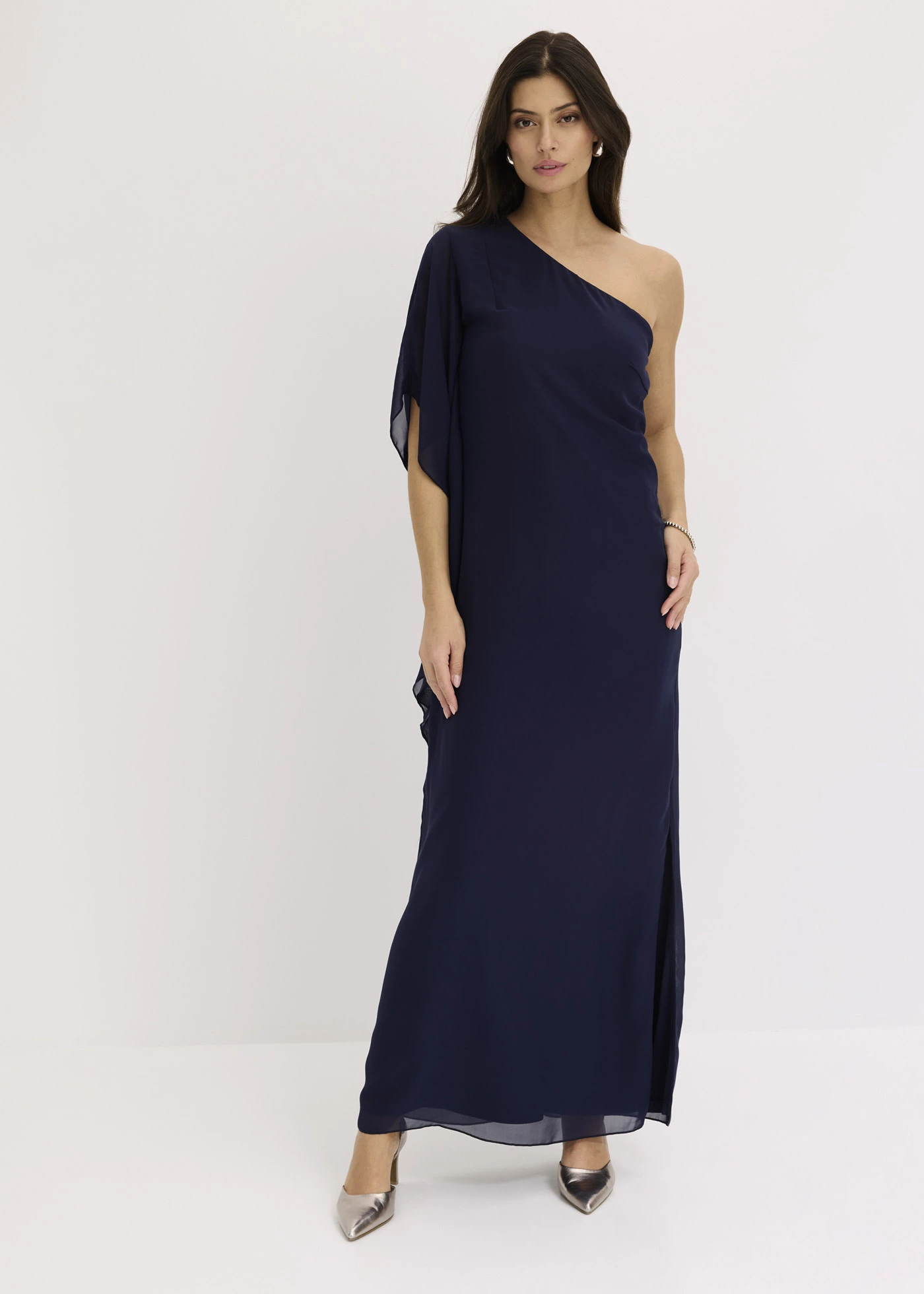 One shoulder jurk van fijne chiffon • middernachtblauw • bonprix online shop