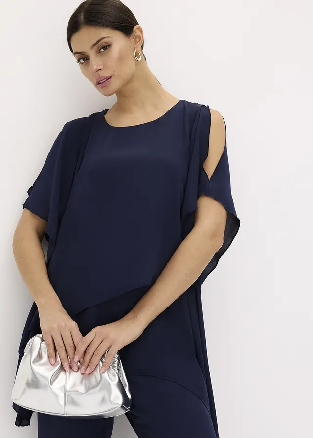 Blouse à pans, look superposé, Couleur: bleu foncé