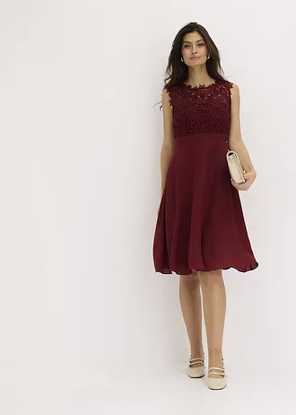 Mini jurk met kant • robijnrood • bonprix online shop