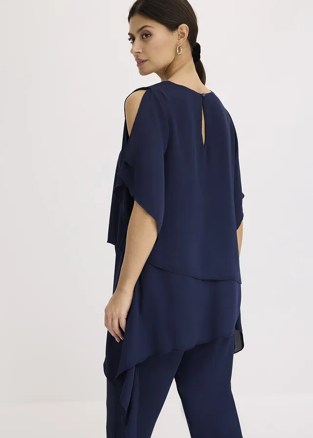 Blouse met puntjes in layerlook • donkerblauw • product-page.page-title-suffix