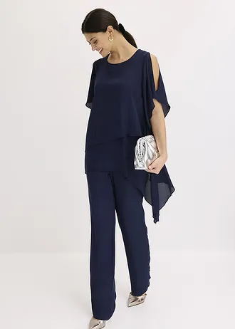 Blouse met puntjes in layerlook • donkerblauw • bonprix online shop