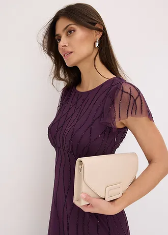 Robe longue en tulle délicat avec perles brodées • violet foncé • Boutique bonprix