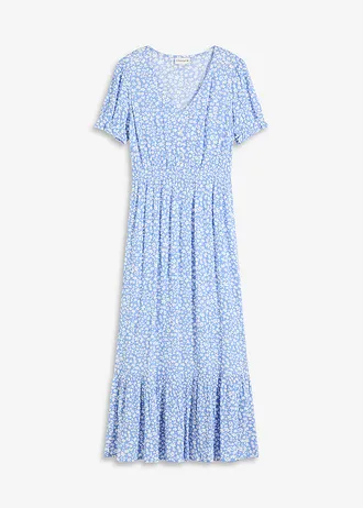 Robe longue 100% viscose, Couleur: bleu-blanc floral