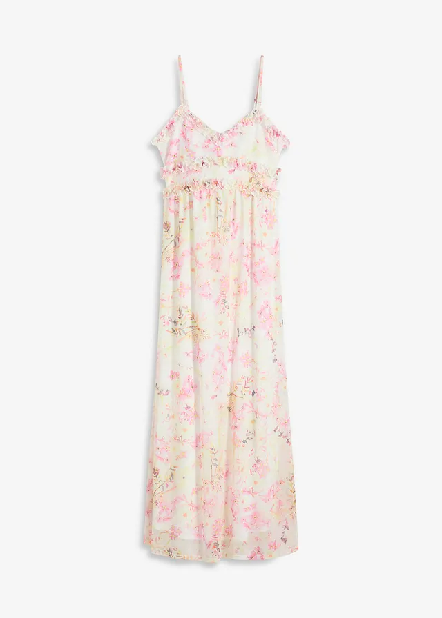 Rochie maxi cu mesh și imprimeu