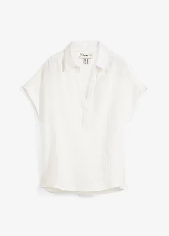 Blouse met korte mouwen van luchtige mousseline, Kleur: wolwit