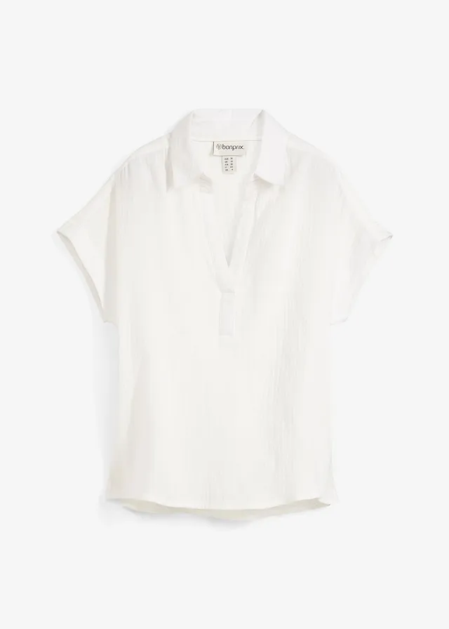 Blouse manches courtes en gaze de coton légère • ecru • Boutique bonprix