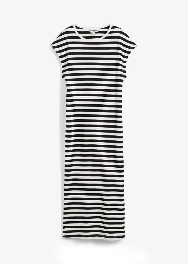 Robe en jersey 100% coton, Couleur: noir/blanc cassé rayé