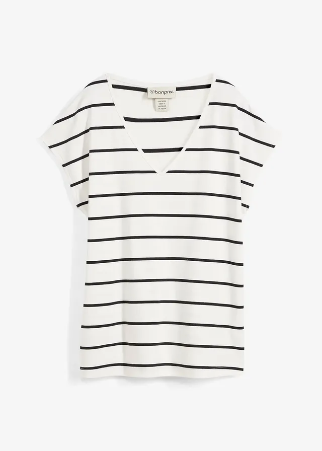 T-shirt w paski • biel wełny - czarny w paski • sklep bonprix