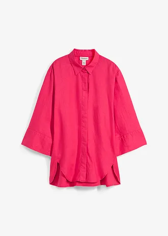 Overhemdblouse in een koele linnenmix, Kleur: paradijspink