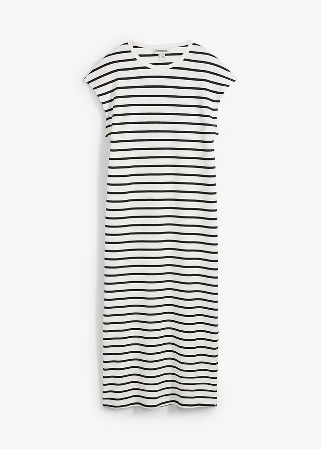 Robe en jersey 100% coton, Couleur: blanc cassé/noir rayé