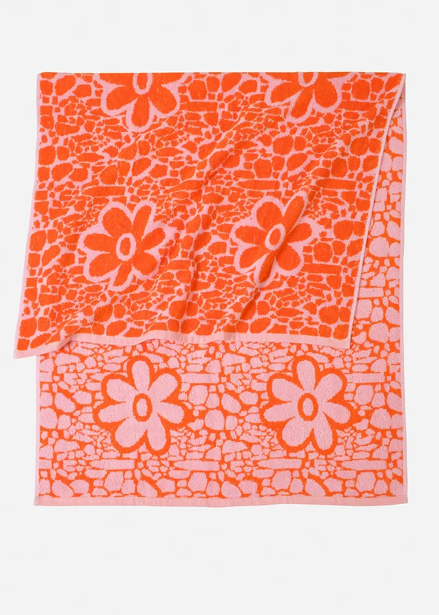 Ručník s žakárovými květy, barva: pink-oranžová s květy