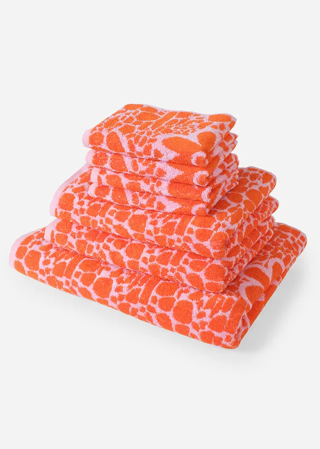 Serviette de toilette à motif floral en jacquard • rose vif/orange floral • product-page.page-title-suffix