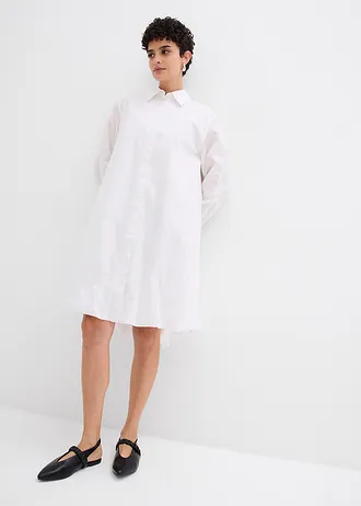 Košilové šaty s balónovým spodním okrajem, z čisté bavlny • bílá • bonprix obchod