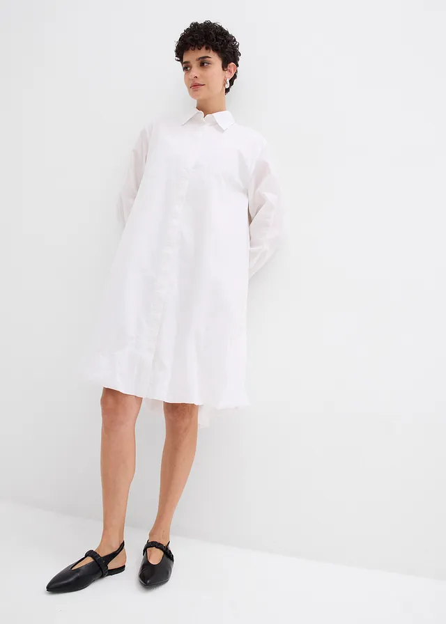 Robe-chemise 100% coton à base boule, Couleur: blanc