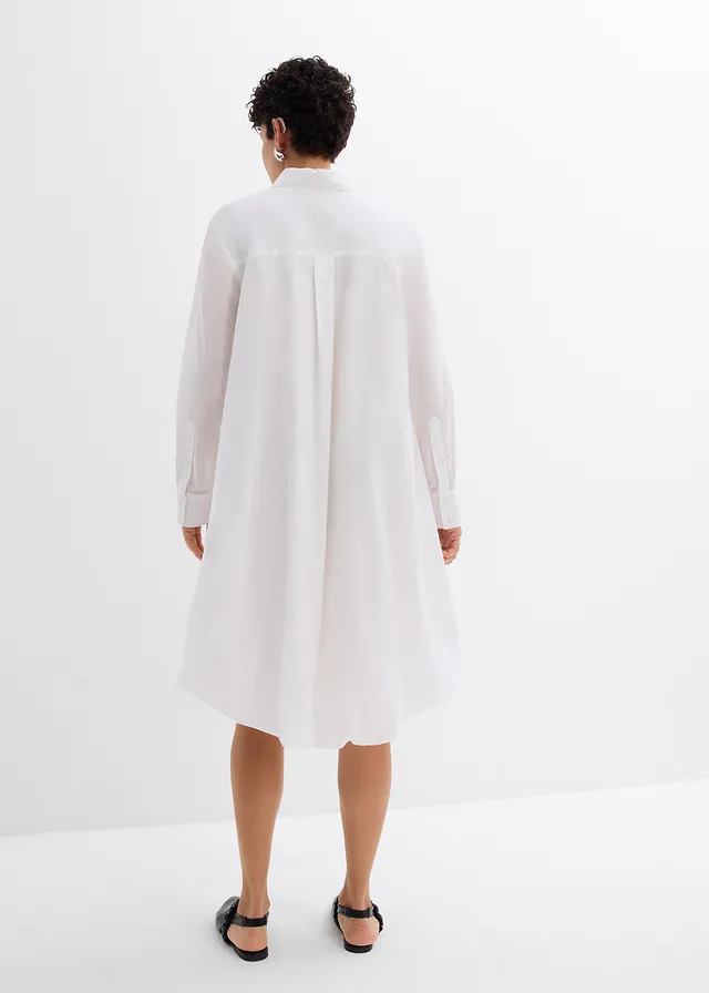 Robe-chemise 100% coton à base boule, Couleur: blanc
