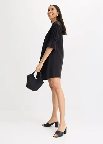 Jersey jurk met crochet-kant • zwart • bonprix online shop