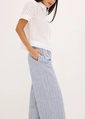 Kalhoty se sklady u pasu a s podílem lnu • kouřově modro-přírodní bílá s proužky • bonprix obchod