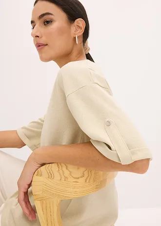 T-shirt z wiskozy z połyskującym  nadrukiem • jasny piaskowy-srebrny metaliczny • sklep bonprix